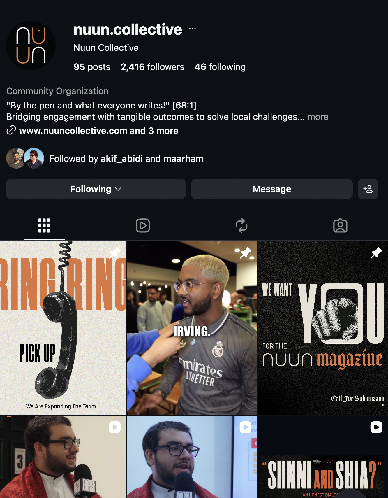 Screenshot of the Nuun Instagram profile
