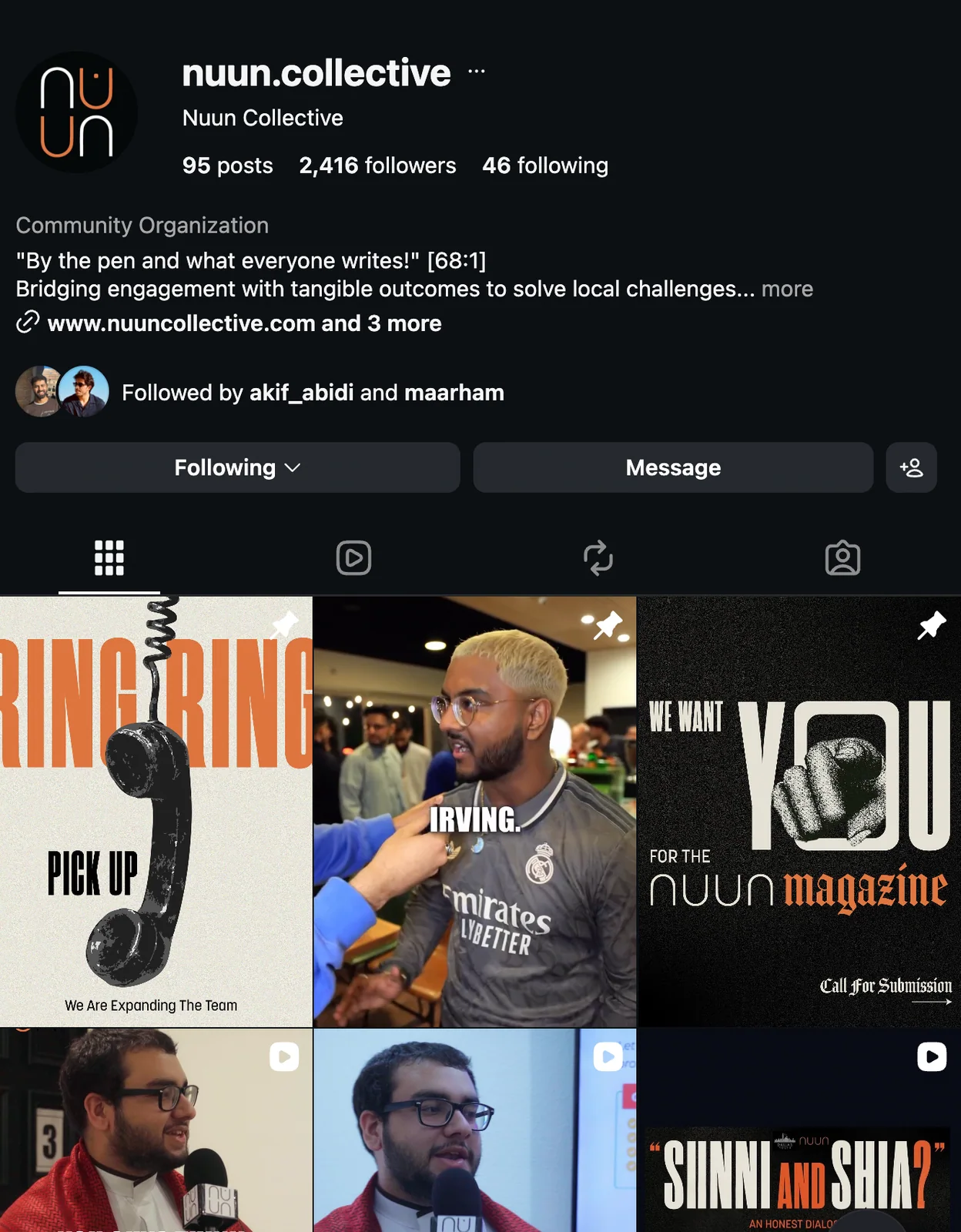 Screenshot of the Nuun Instagram profile