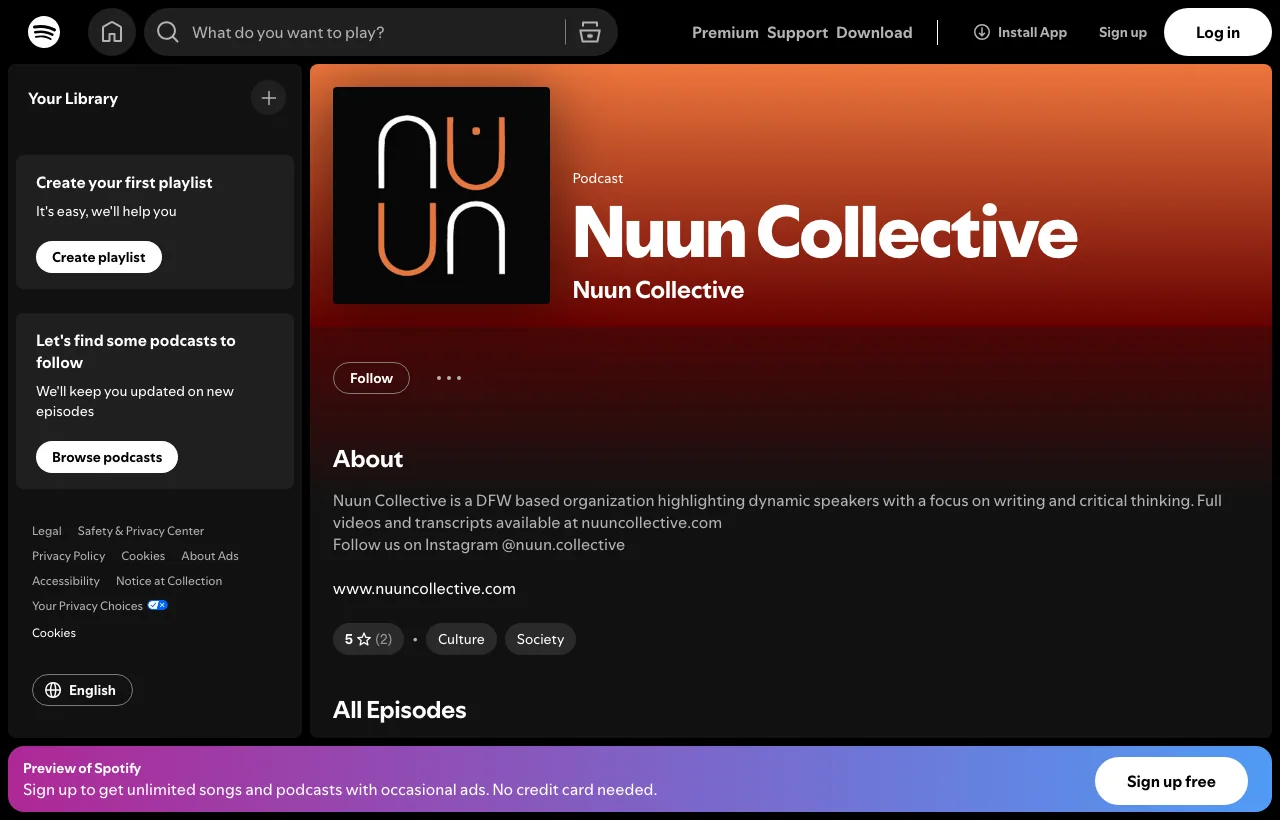 Screenshot of the Nuun Spotify page