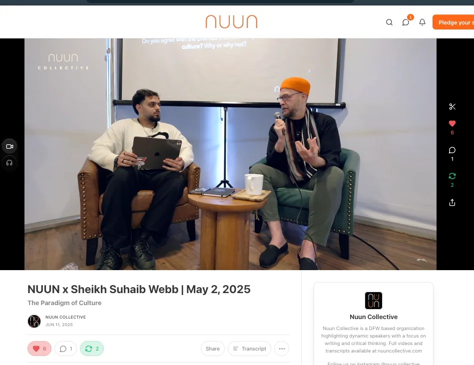 Screenshot of the NUUN x Sheikh Suhaib Webb transcript