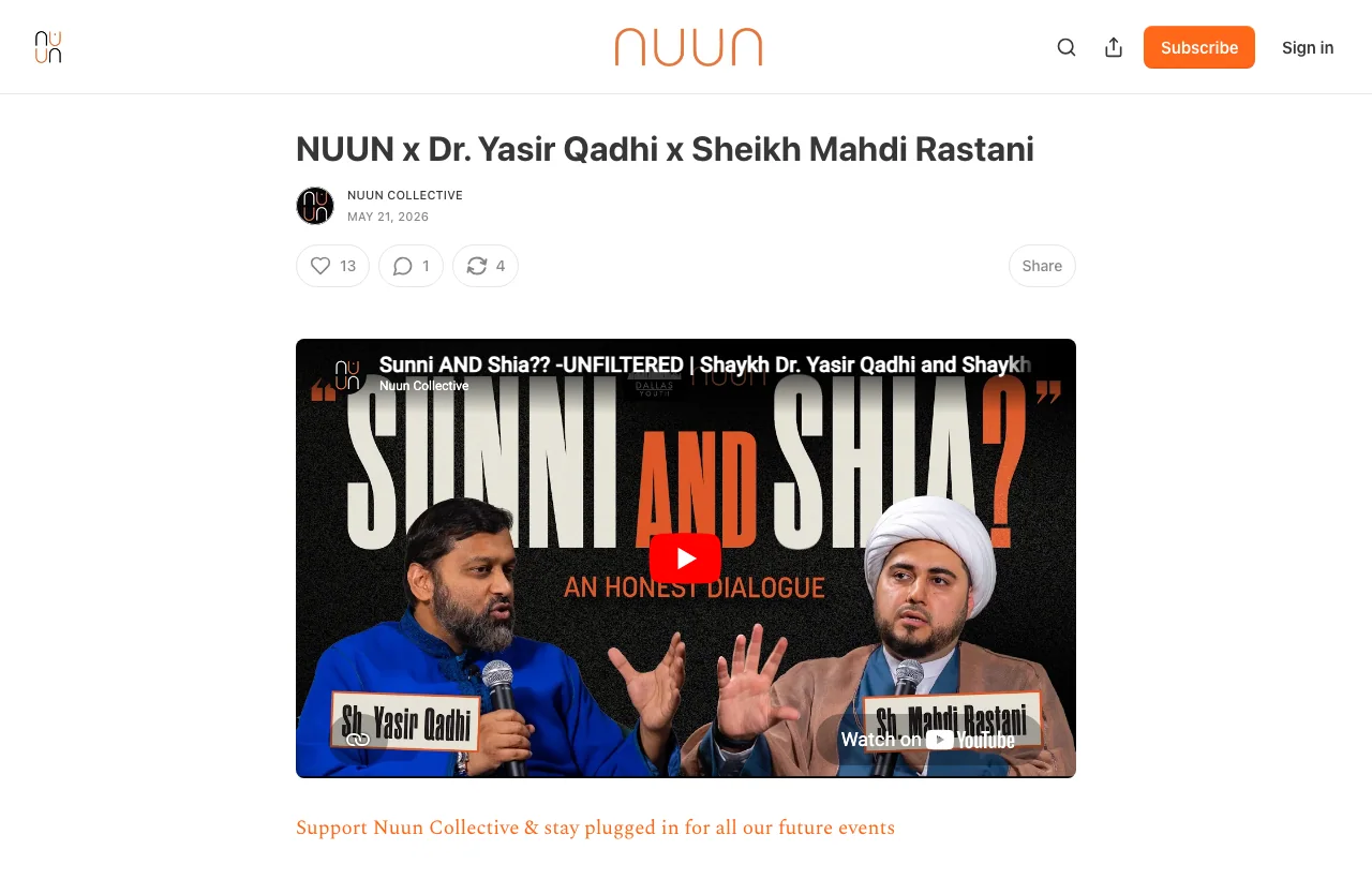 Screenshot of the Nuun x Dr. Yasir Qadhi x Sheikh Mahdi article